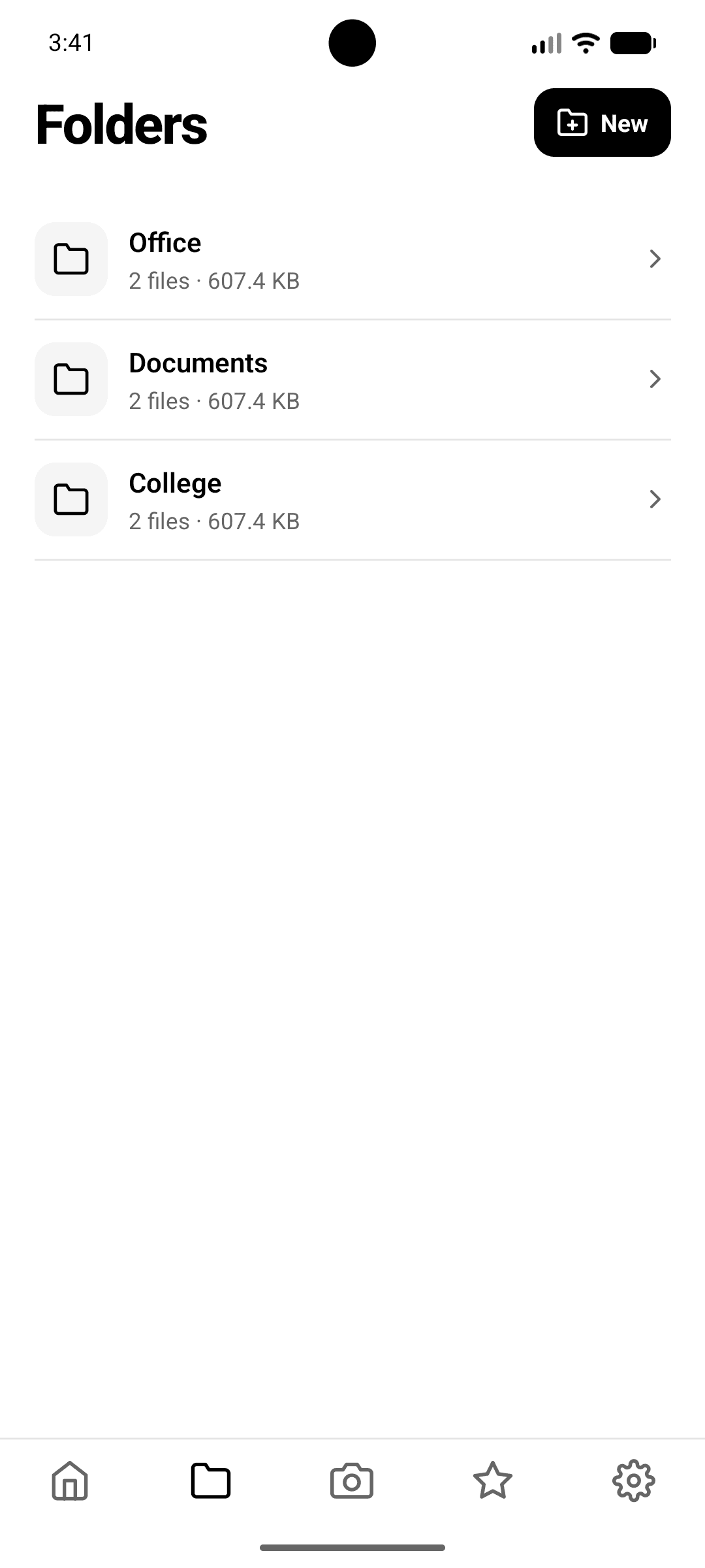PaperBox Folders screen listing a folder with two files