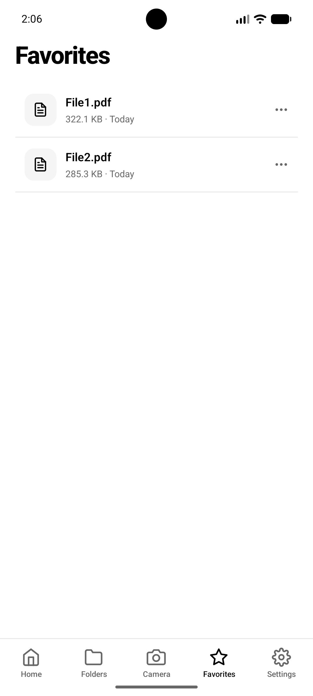 PaperBox Favorites screen listing starred files